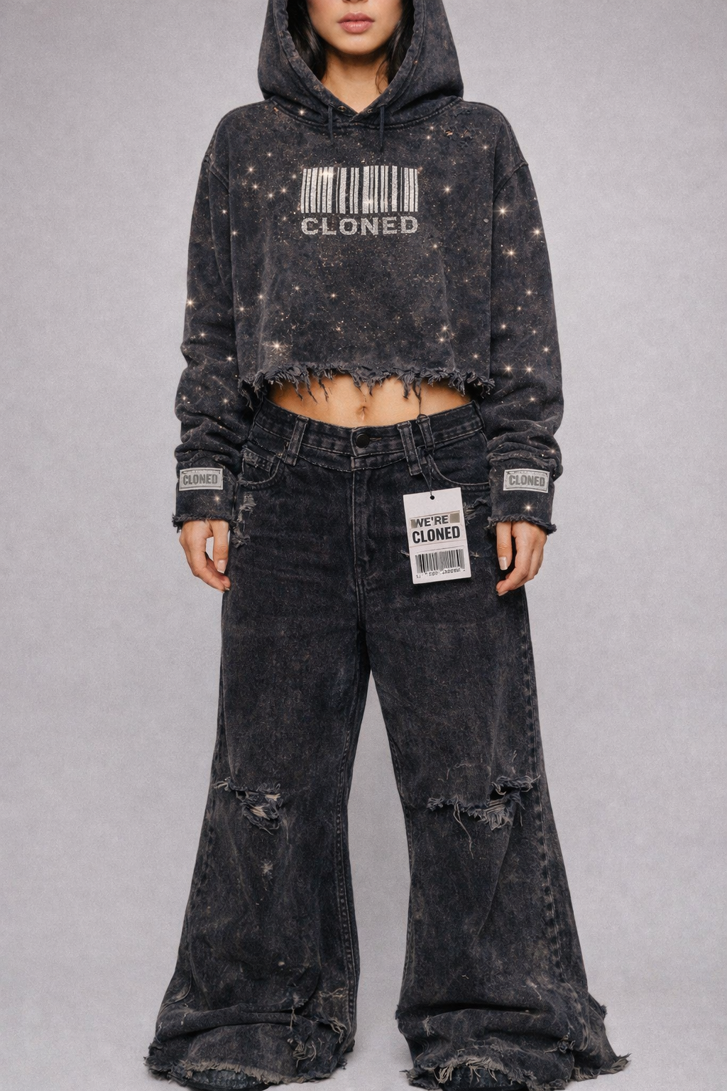CLONED barcoded  hoodie cropped